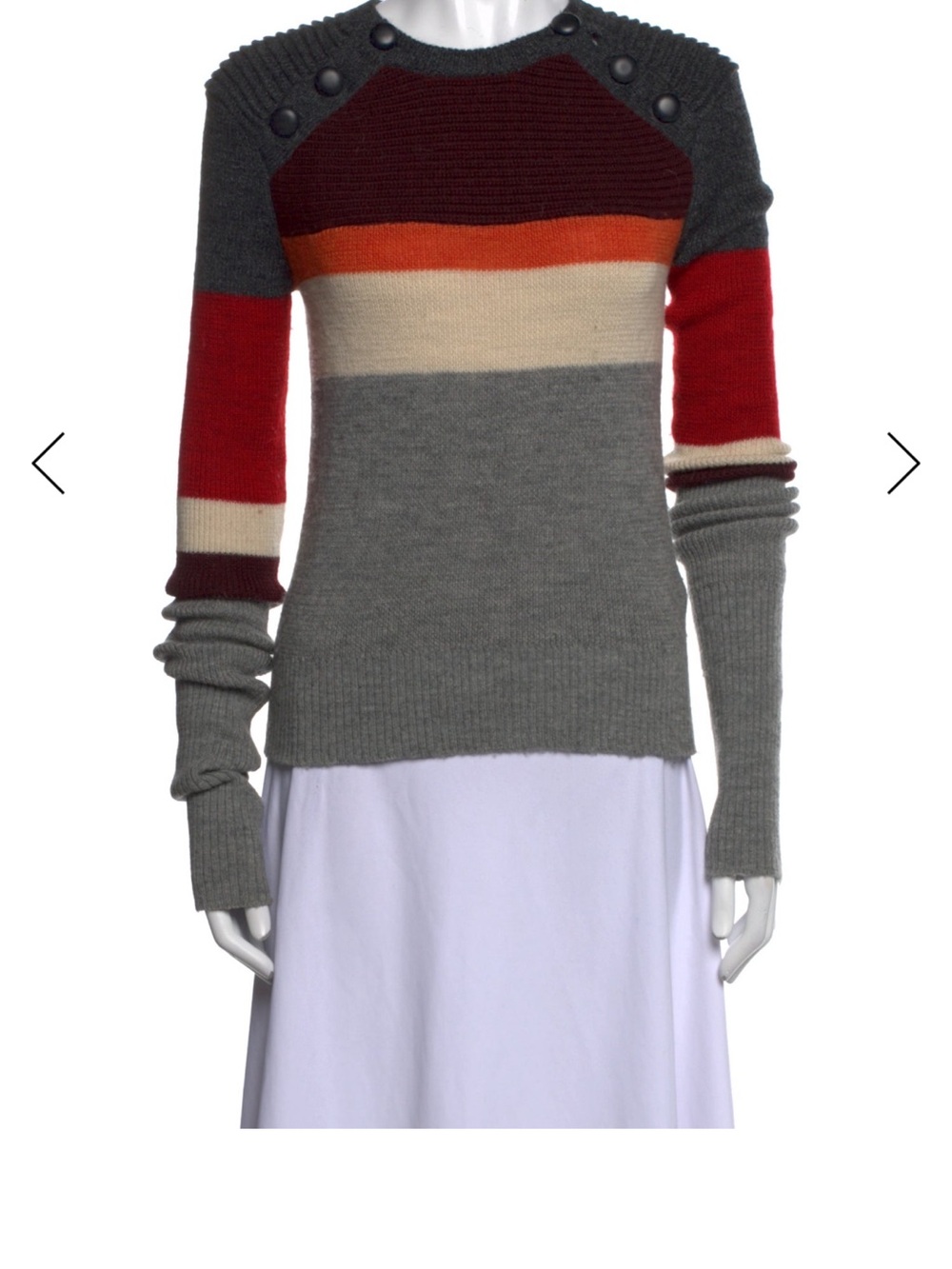 Striped Rib-Knit Crewneck Sweater in Gray, Red & Orange